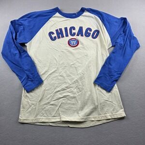 Wright & Ditson Chicago Cubs MLB Baseball Raglan Long Sleeve Shirt Cream‎ Blue M